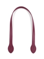 Close-up of wine red faux leather bag strap with stitched drop-shape ends and pre-drilled holes - Burgundy