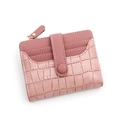 Portafoglio corto rosa minimalista con trama a coccodrillo e scomparti per carte - Rosa
