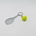 Tennis racket and ball keychain set with silver metal finish and yellow felt on white background - 4.8cm*3.8cm / Metal Tennis Keychain Green