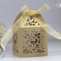 Golden heart laser-cut candy box with decorative ribbon bow for wedding favor - Beige Gold