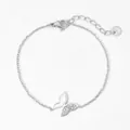 Polished silver stainless steel butterfly bracelet featuring sparkling crystal pavé accents - Single Butterfly Color Matching Shell Zircon Style (PD497) / Silver