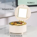 Cream round music jewelry box with gold trim, red velvet lining and built-in mirror - Round Jewelry Music Box - White