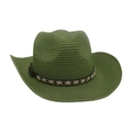 Chapeau de cowboy en paille vert armée avec ruban à points de croix et boucle en métal - Vert Armée