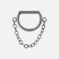 Silver stainless steel D-ring nose jewelry with vertical link chain decoration - Style 1 / 1.2x8mm / Steel