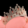 Baroque luxury crown with red gemstones and crystals in rose gold finish for brides - No.7 KC Gold (Red Stone)