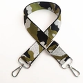 Detailed view of camouflage handbag strap with silver metallic thread and metal hooks - Army Green Silver Thread + Silver Buckle