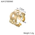 Detailed view of golden woven texture open ring with dimensions 1.2cm width and 1.8cm diameter - AJ41270 Intertwined / Gold