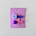 Cute Korean floral and beaded hair clips set for girls on a purple display card - Flower and Bead / Purple