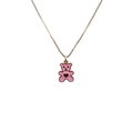 Collana con ciondolo a forma di orsetto rosa con cuore dorato e catena a scatola - Rosa