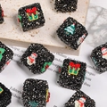 Perle carrée noire à facettes avec décors de Noël et strass brillants pour bijoux - Style de Noël-4 (Paillettes Noires/Bonhomme de Neige)