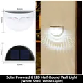 Solar powered white 6LED semi-circle wall light with size specs and beam effect - 6LED/White Shell/White Light