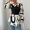 Top 2 in 1 da donna con camicia a stampa astratta e gilet in maglia nera - S / Nero