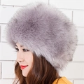 Thick grey faux fox fur Russian style winter hat for women with fluffy thermal design - L (58-60cm) / Smoke