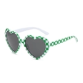 Retro heart-shaped sunglasses with green and white checkerboard pattern frame - Green Checkered Gray Lens Polarized