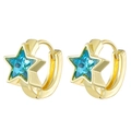 Gold star huggie earrings featuring a vibrant blue star-shaped zircon crystal inlay - Blue Star Gemstone Gold Hoop Earrings (14K金 N-386)