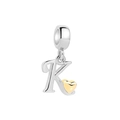 Silver letter K pendant with golden heart accent for necklaces or bracelets - Letter K