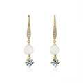 925 silver dangling earrings featuring white rose motifs and brilliant clear gemstones - Gold White Rose Gemstone Dangle (SE335-14K)