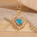 Sky blue heart pendant necklace with marquise zircon and 14K gold plated chain - Light Blue (XL2258)