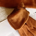 Women's warm brown suede gloves with soft fleece lining and folded cuffs for winter - Bow / Caramel color