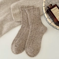 Oatmeal speckled wool knit socks with cozy vintage ribbed texture for winter - Coffee