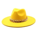 Dettaglio cappello fedora giallo brillante con decorazione a catena dorata spessa - M (56-58cm) / Giallo