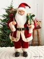 Traditional 60cm Santa Claus figurine in red velvet suit holding a gold gift box - Nordic Santa With Gift 60cm