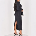Elegantes schwarzes langärmeliges Abendkleid mit Schnürung am Rücken und Schlitz - S / Schwarz