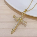 Collana con ciondolo a croce a chiodo placcata oro 14K hip hop con zirconi micro-pave - Croce In Zircone Bianco / Oro/Bianco