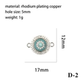 Rhodium plated copper evil eye pendant with turquoise beads and CZ stones 17x12mm - Silver Double Ring Blue Eye Turquoise (D-2)