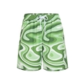 Men's beach shorts with green and white wave print pattern and elastic drawstring waist - Water Wave
