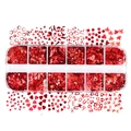 Red 12-slot nail glitter set with heart star and butterfly sequins for Valentine's nail art - 12 Grids Laser Red Multi-Shape Sequins Series