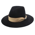 Classic black chenille fedora hat featuring a gold satin band and rhinestone buckle - Black