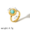 Golden stainless steel oval ring with light blue zircon stone and radial engraving - Size 7 / Sunburst Lake Blue Zirconia Ring (TR4289-BL-7) / 18K Gold / Lake Blue