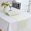 Elegant sage green satin table runner with a smooth glossy finish for wedding decor - 30x275cm / Off White