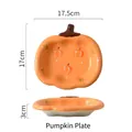 Orange pumpkin shaped ceramic dessert plate with hand-painted dots and floral pattern - Pumpkin Plate