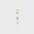 Golden hoop earring featuring white baroque pearls and a small gold bead on grey backdrop - 2 Pearls + 1 Gold Bead Pendant