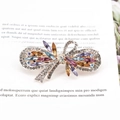 Κομψό κλιπ μαλλιών φιόγκος rose gold με πολύχρωμα στρας και πολύτιμους λίθους - Φούντα / Ουράνιο Τόξο (Τυχαίο)