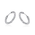 Minimalist silver hammered titanium steel hoop earrings with textured finish on white background - 25mm / Silver Large