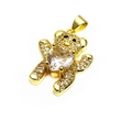 Teddy bear pendant in gold finish with micro-pave cubic zirconia and heart stone - Style A White