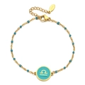 Detail of Libra zodiac stainless steel bracelet with gold chain and turquoise beads - Stainless Steel / Libra-Turquoise
