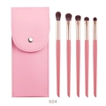 5-piece pink eye makeup brush set with dark brown bristles and leather storage pouch - Red Coral 5Pcs Eye Brush Set