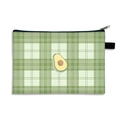 Waterproof green plaid makeup bag with avocado print and durable black zipper - 03-Avocado Green Plaid