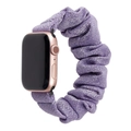 Purple scrunchie watch band with silver shimmer for Apple Watch in elastic knit fabric - 38/40mm S Size Black Plastic Connector / Purple Gold