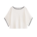 Jersey de punto beige minimalista con costuras negras en contraste y mangas de murciélago - S / Tops