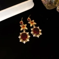 Earrings (Silver Earring Post) Gold-Red