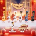 Lucky cat wood-style collectible figurine set with diverse colors and gold bells - 998806 Divine Fortune Cat Box 6 / Full Box Set
