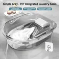 Thickened transparent grey laundry basin with integrated washboard and soap slot - Transparent Grey All-in-one Laundry Tub / With Hook