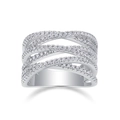 S925 Sterling Silber Ring im Mehrlagen-Design mit voller Pavé-Moissanit-Besetzung - US 7 / Mehrschichtiger Verflochtener Pave-Stil (R14052) Mit GRA-Zertifikat / Silber