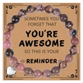 Armband aus rosa Zebra-Stein mit Herzanhänger und You Are Awesome Geschenkkarte - Rhodonit-Armband
