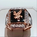 Men's rose gold eagle ring with black square inlay and sparkling side crystals - US 11 / AJZ129 Rose Gold